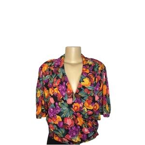 Vintage Carole Little Floral Cropped Blouse
